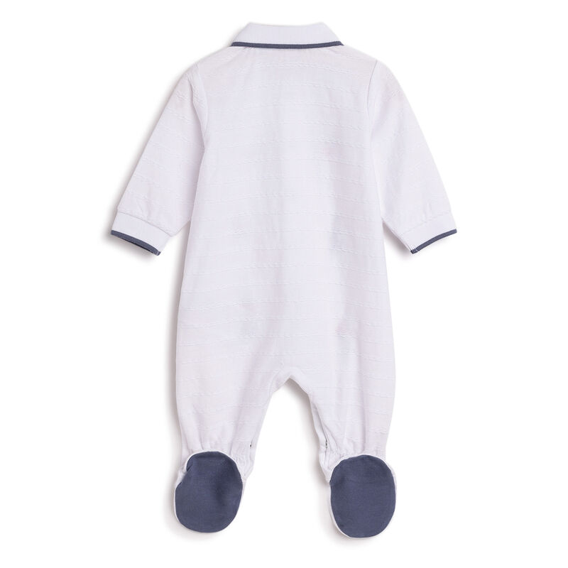 Boys White Applique Front Opening Babysuit image number 1